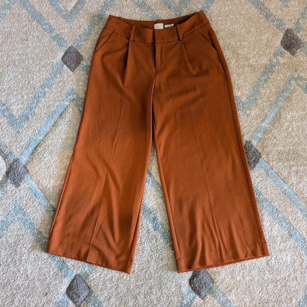 A New Day Burnt Orange Wide Leg Cropped Pants Office Career Workwear, Size 2